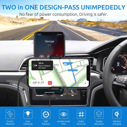 Car Wireless Charging Bracket, 15W Fast Charging, Dashboard Mounting, Mobile Phone Battery Wireless Charger, black