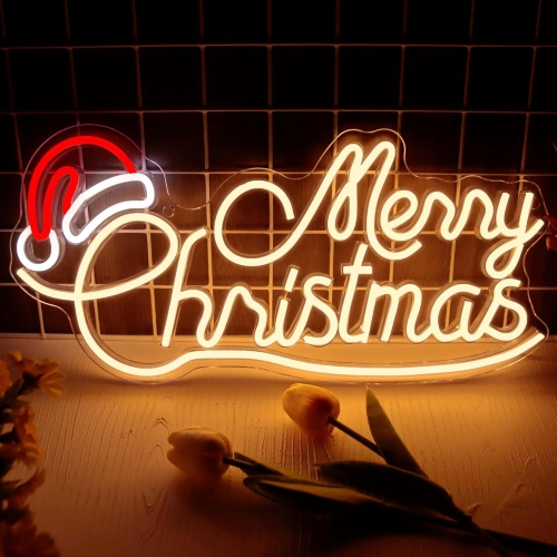 YOULIGHTS  Merry Christmas Neon Signs for Wall Decor, Led Christmas Hat Led Sign, USB Powered Dimmable Switch for Indoor Party Kids Bedroom Wedding