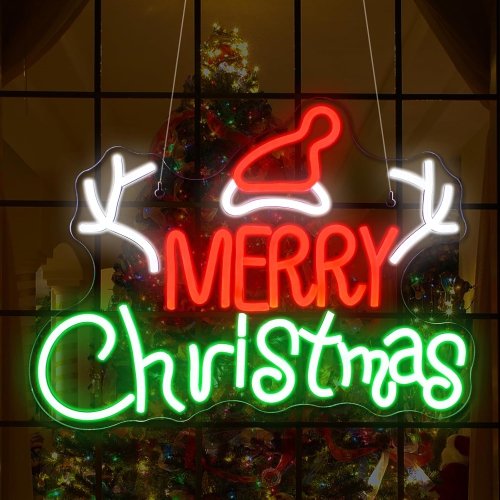 YOULIGHTS Merry Christmas Neon Sign for Bedroom Wall Decor, Led Light Christmas Signs Indoor Decor, Acrylic Board Neon Signs for Wall Decor for Christmas Party