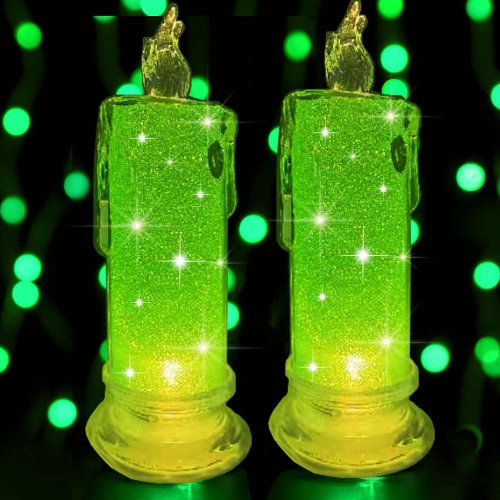 2PCS Green LED flameless Candles, LED Pillar Candles, Battery Included, Velas artificiales para decoracion for Saint Patrick's Day Birthday Bedroom