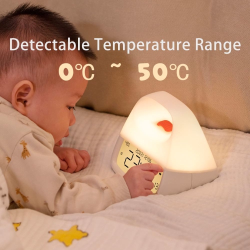 Portable Night Light Alarm Clock with Calendar, Temperature, Humidity Display, Desktop Atmosphere Light, Stepless Dimming