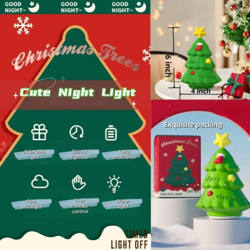 Christmas LED Night Light, Christmas Tree Night Light Cute Silicone Night Light Dimmable Touch Sensor Bedside Lamp for Bedroom, The Best Christmas