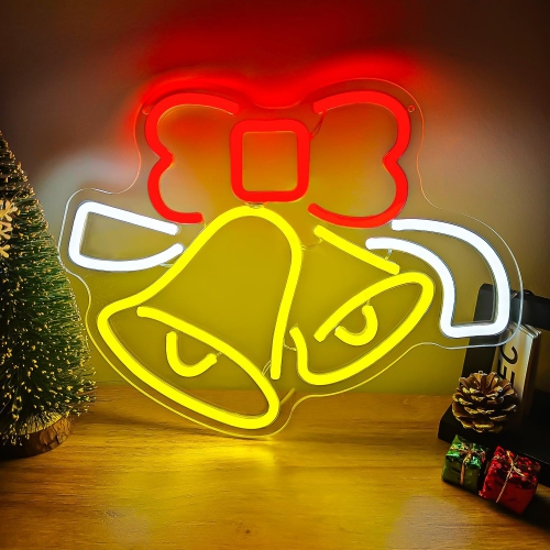 YOULIGHTS Christmas Neon Sign for Wall Decor Bell Shape Led Neon Signs Dimmable Jingle Bell Neon Sign for Bedroom Kids Room Bar Christmas Neon Sign for Christmas Gifts Party Decor