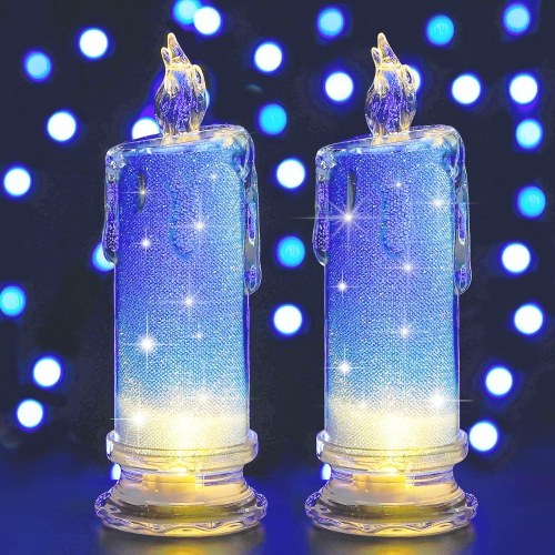 YOULIGHTS 2PCs Blue Led Flameless Candles Led Pillar Candles, Battery Included, Velas Artificiales Para Decoracion for Valentine's Day Wedding Birthday Bedroom Decorations