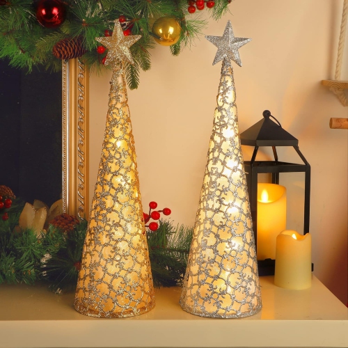 Lighted Christmas Table Decorations with Star and 10 LED Lights Battery Operated, Indoor Xmas Thanksgiving Holiday Wedding Party Tabletop Desk