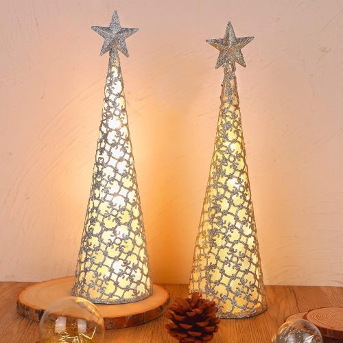 Lighted Christmas Table Decorations with Star and 10 LED Lights Battery Operated, Indoor Xmas Thanksgiving Holiday Wedding Party Tabletop Desk