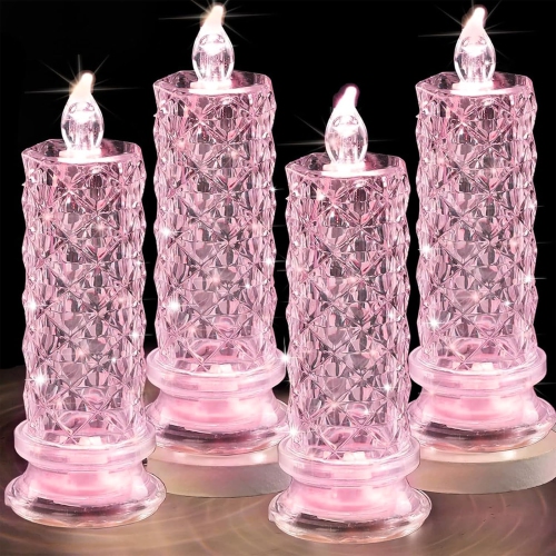 YOULIGHTS Rose Shadow Led Flameless Candles, 4PCs Romantic Battery Operated Candles Led Pillar Candles for Valentine's Day Romantic Propose Anniversary Wedding Decorations