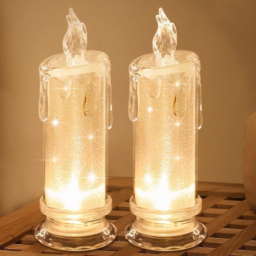 YOULIGHTS  2 PCs Led Flameless Candles, Fake Candle, Battery Operated Candles/battery Included for Valentine's Day Bedroom Birthday Wedding Christmas