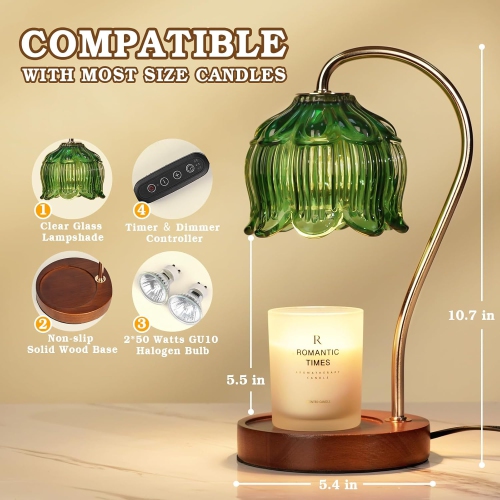Flower Candle Warmer Lamp with Timer, Glass Candle Warmer Lamp, Birthday Gifts for Women, Mom, Female Friend, Electric Candle Lamp Warmer Gifts,