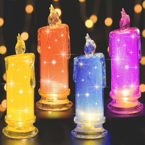 YOULIGHTS  4PCs Mix Color Led Flameless Candles, Led Clearance Pillar Candles, Battery Included, Velas Artificiales Para Decoracion for Valentine's