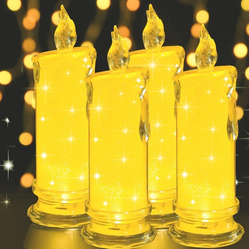 YOULIGHTS  4PCs Led Flameless Candles, Led Pillar Candles, Battery Included, Velas Artificiales Para Decoracion In Yellow