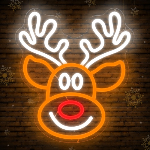 YOULIGHTS  Christmas Elk Neon Sign for Wall Decor Dimmable Christmas Neon Sign Light Deer Led Neon Night Light Up Animal Neon Sign