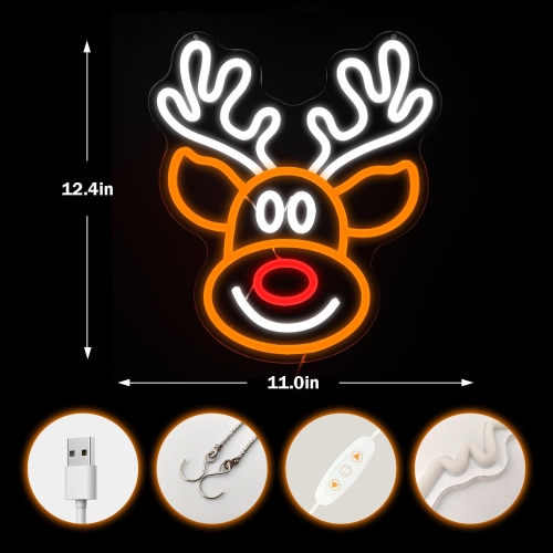 Christmas Elk Neon Sign for Wall Decor Dimmable Christmas Neon Sign Light Deer Led Neon Night Light Up Animal Neon Sign