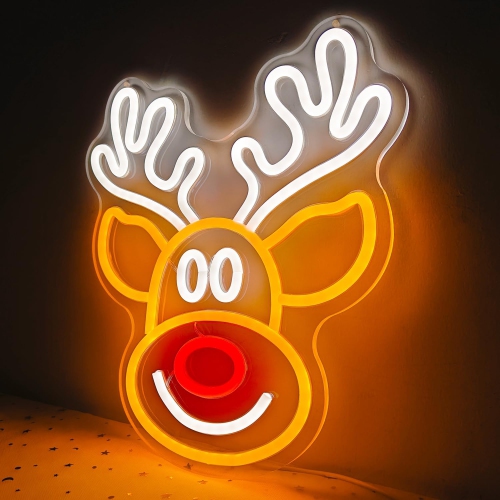 Christmas Elk Neon Sign for Wall Decor Dimmable Christmas Neon Sign Light Deer Led Neon Night Light Up Animal Neon Sign