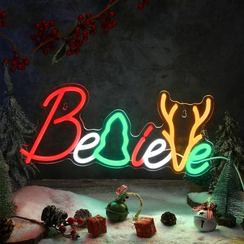 YOULIGHTS  Christmas Neon Sign Lighted Believe Sign Led Neon Christmas Sign Neon Christmas Lights USB Powered for Neon Christmas Decorations Christmas