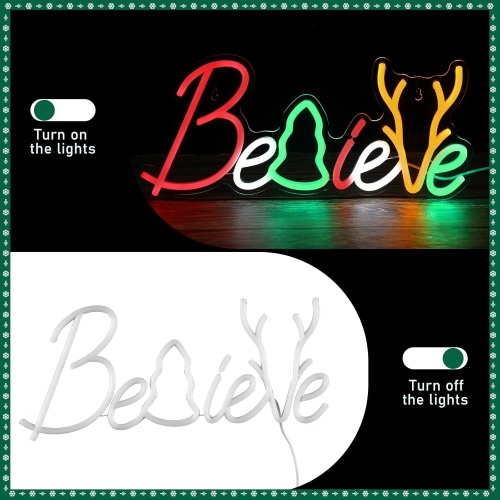 Christmas Neon Sign Lighted Believe Sign LED Neon Christmas Sign Neon Christmas Lights USB Powered for Neon Christmas Decorations Christmas Neon