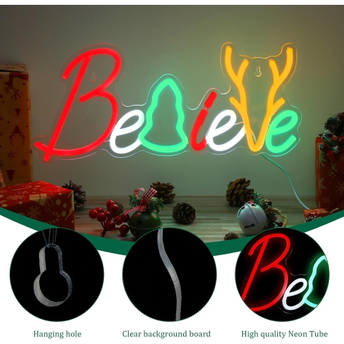 Christmas Neon Sign Lighted Believe Sign LED Neon Christmas Sign Neon Christmas Lights USB Powered for Neon Christmas Decorations Christmas Neon