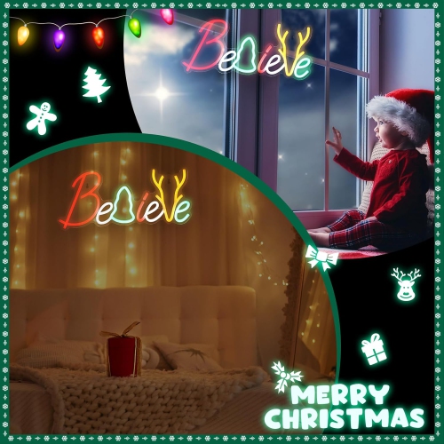 Christmas Neon Sign Lighted Believe Sign LED Neon Christmas Sign Neon Christmas Lights USB Powered for Neon Christmas Decorations Christmas Neon