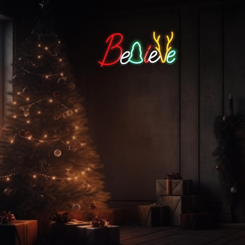 Christmas Neon Sign Lighted Believe Sign LED Neon Christmas Sign Neon Christmas Lights USB Powered for Neon Christmas Decorations Christmas Neon