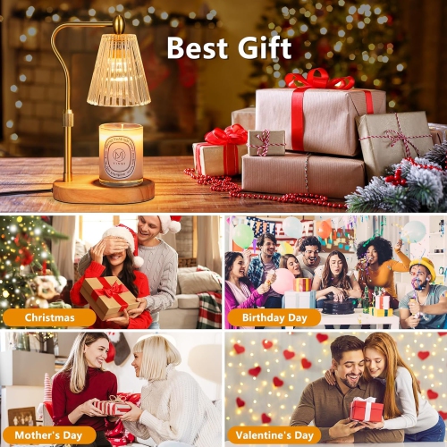 Lampe chauffe-bougie avec minuterie et gradateur à hauteur réglable, chauffe-bougie avec 2 ampoules pour bougies parfumées en pot Cadeaux de Noël
