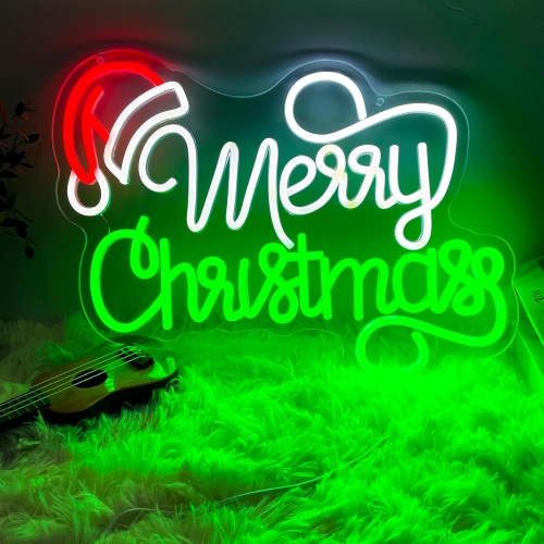 YOULIGHTS  Merry Christmas Neon Signs 1 PCs Merry Christmas Light Sign 16.1" X 12.2" Santa Hat Led Sign USB Powered Dimmable Switch Acrylic Board Neon