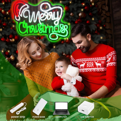Merry Christmas Neon Signs 1 Pcs Merry Christmas Light Sign 16.1" x 12.2" Santa Hat Led Sign USB Powered Dimmable Switch Acrylic Board Neon Signs for