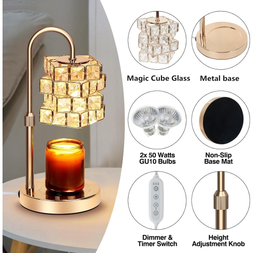 Chauffe-bougie, lampe chauffe-bougie avec minuterie et réchauffeur de bougie à hauteur réglable, chauffe-bougie avec ampoules 2 * 50 W.