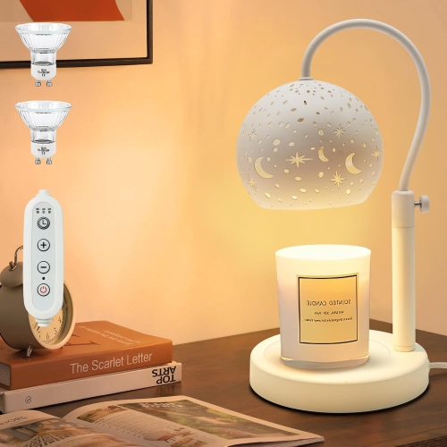 Candle Warmer Lamp with Dimmer 2/4/8H Timer Candle Lamp Warmer Adjustable Height with 2 Bulbs, Dimmable Electric Candle Warming Lamp