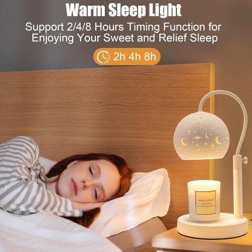 Candle Warmer Lamp with Dimmer 2/4/8H Timer Candle Lamp Warmer Adjustable Height with 2 Bulbs, Dimmable Electric Candle Warming Lamp