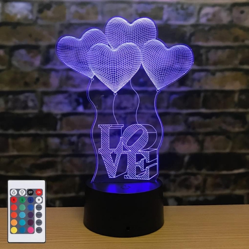YOULIGHTS  3D Illusion Lamp 4 Love Heart Balloon Updated 16Colors Night Light for Kid Touch Sensor &remote Control USB Battery Power Bedside Desk