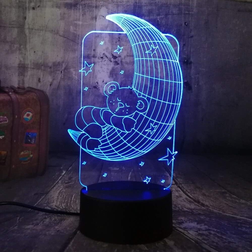 7 couleurs changeantes Lampe Ours Lune 3D Visionneuse DEL Veilleuse Touche USB Lampe de table Bébé Sommeil pour enfants