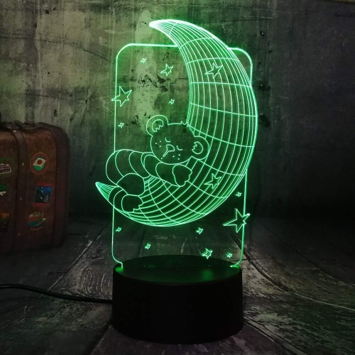 7 couleurs changeantes Lampe Ours Lune 3D Visionneuse DEL Veilleuse Touche USB Lampe de table Bébé Sommeil pour enfants