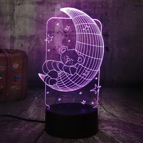 7 couleurs changeantes Lampe Ours Lune 3D Visionneuse DEL Veilleuse Touche USB Lampe de table Bébé Sommeil pour enfants
