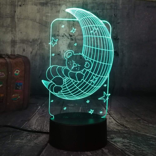 7 couleurs changeantes Lampe Ours Lune 3D Visionneuse DEL Veilleuse Touche USB Lampe de table Bébé Sommeil pour enfants