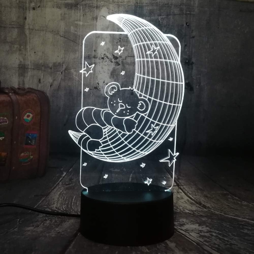 7 couleurs changeantes Lampe Ours Lune 3D Visionneuse DEL Veilleuse Touche USB Lampe de table Bébé Sommeil pour enfants