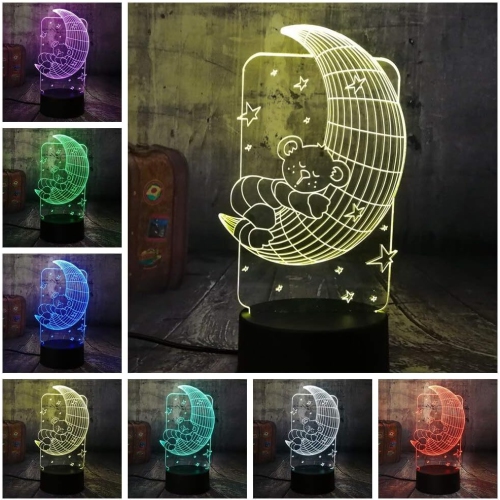 7 couleurs changeantes Lampe Ours Lune 3D Visionneuse DEL Veilleuse Touche USB Lampe de table Bébé Sommeil pour enfants