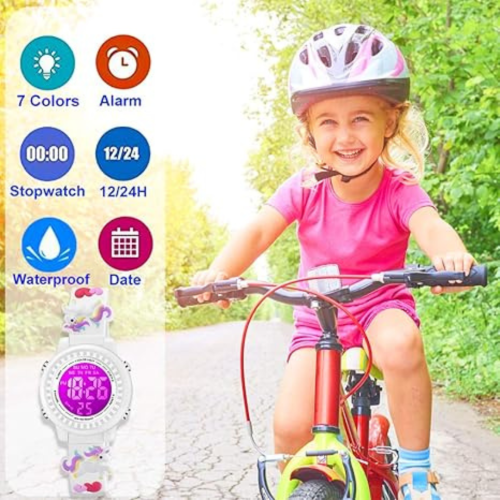 Kids Watches 3D Cartoon Waterproof 7 Color Lights Toddler Wrist Digital Watch with Alarm Stopwatch for 3-10 Year Girls Little Child
