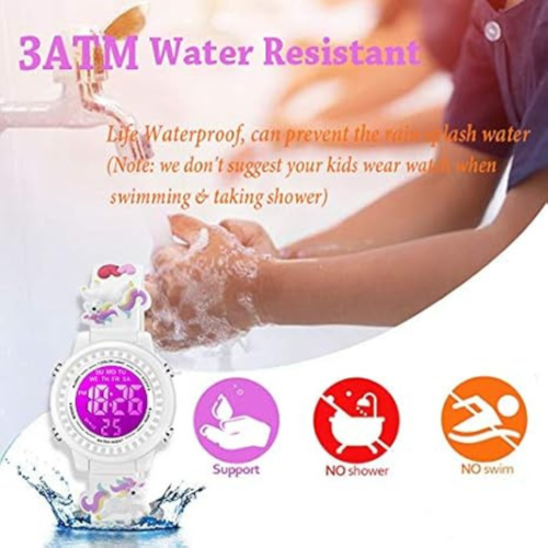 Kids Watches 3D Cartoon Waterproof 7 Color Lights Toddler Wrist Digital Watch with Alarm Stopwatch for 3-10 Year Girls Little Child