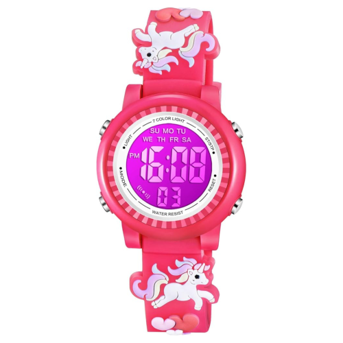 Kids Watches 3D Cartoon Waterproof 7 Color Lights Toddler Wrist Digital Watch with Alarm Stopwatch for 3-10 Year Girls Little Child