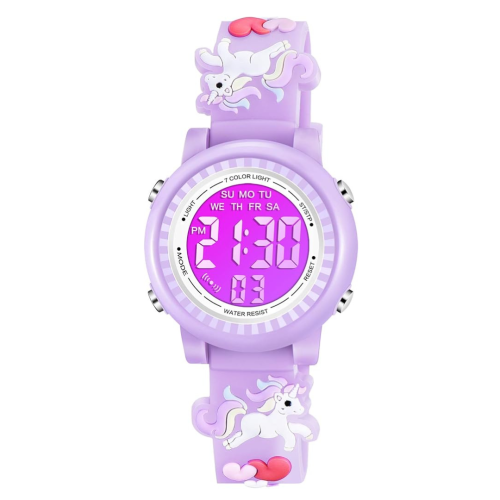 Kids Watches 3D Cartoon Waterproof 7 Color Lights Toddler Wrist Digital Watch with Alarm Stopwatch for 3-10 Year Girls Little Child