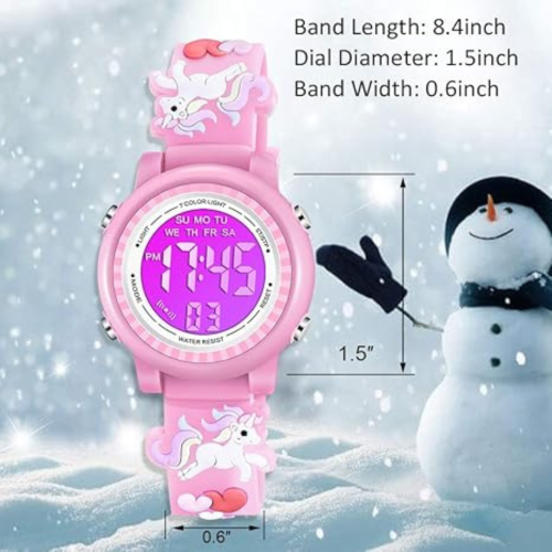 Kids Watches 3D Cartoon Waterproof 7 Color Lights Toddler Wrist Digital Watch with Alarm Stopwatch for 3-10 Year Girls Little Child