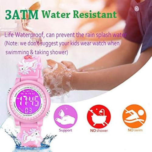 Kids Watches 3D Cartoon Waterproof 7 Color Lights Toddler Wrist Digital Watch with Alarm Stopwatch for 3-10 Year Girls Little Child