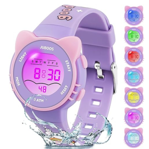 Kid's Digital Watch for Boys and Girls, Waterproof LCD Digital Sports Kids Watch with 7 Color LED Lights, Stopwatch, Alarm, Suitable for 4-12