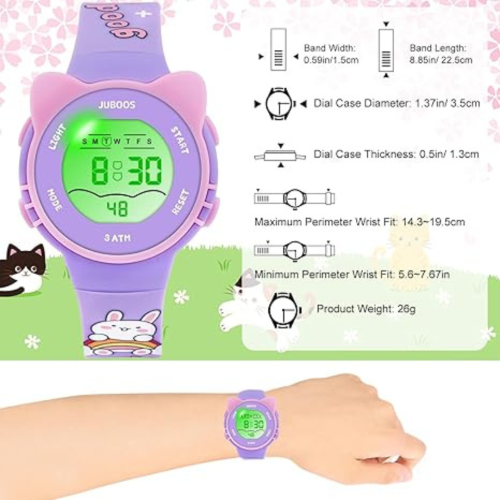 Kid's Digital Watch for Boys and Girls, Waterproof LCD Digital Sports Kids Watch with 7 Color LED Lights, Stopwatch, Alarm, Suitable for 4-12