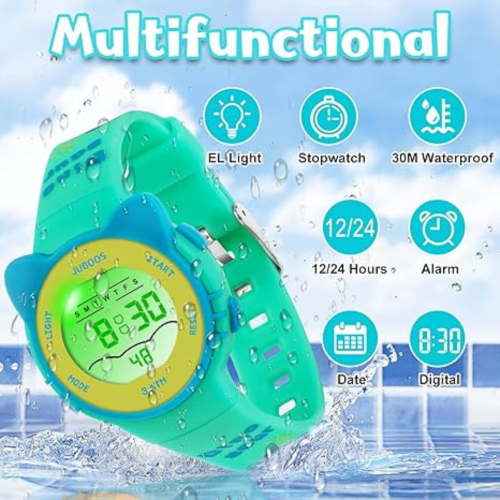 Kid's Digital Watch for Boys and Girls, Waterproof LCD Digital Sports Kids Watch with 7 Color LED Lights, Stopwatch, Alarm, Suitable for 4-12