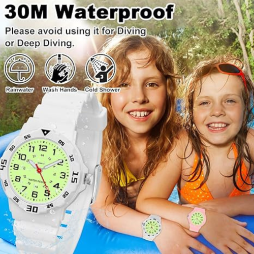 SOCICO Children Analog Watch Waterproof Time Teaching Easy to Read for Ages 4-12 Kids Boys Girls Watch Soft Band Wrist Watch Christmas Gift for Kids