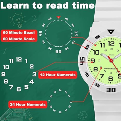 SOCICO Children Analog Watch Waterproof Time Teaching Easy to Read for Ages 4-12 Kids Boys Girls Watch Soft Band Wrist Watch Christmas Gift for Kids