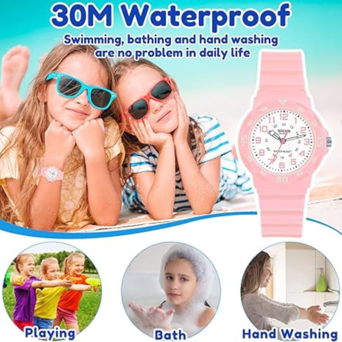 SOCICO Children Analog Watch Waterproof Time Teaching Easy to Read for Ages 4-12 Kids Boys Girls Watch Soft Band Wrist Watch Christmas Gift for Kids