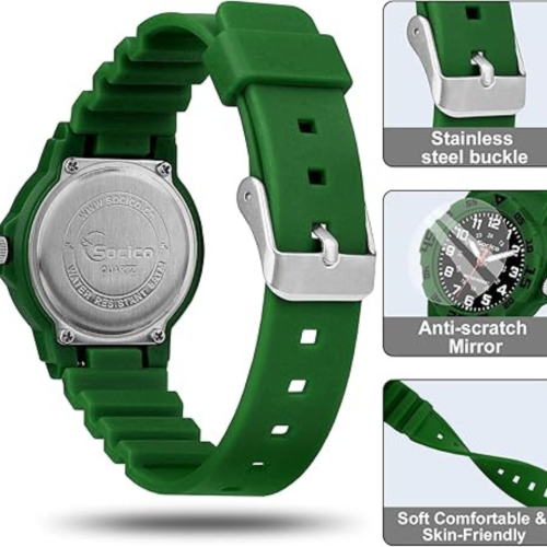 SOCICO Children Analog Watch Waterproof Time Teaching Easy to Read for Ages 4-12 Kids Boys Girls Watch Soft Band Wrist Watch Christmas Gift for Kids