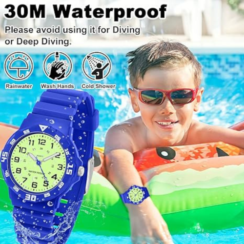 SOCICO Children Analog Watch Waterproof Time Teaching Easy to Read for Ages 4-12 Kids Boys Girls Watch Soft Band Wrist Watch Christmas Gift for Kids